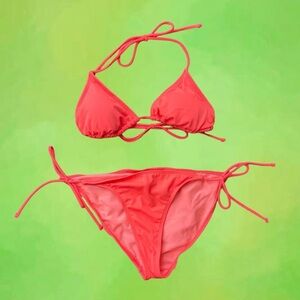 Neon Orange Y2K OP bikini set with adjustable straps and tie Bottoms